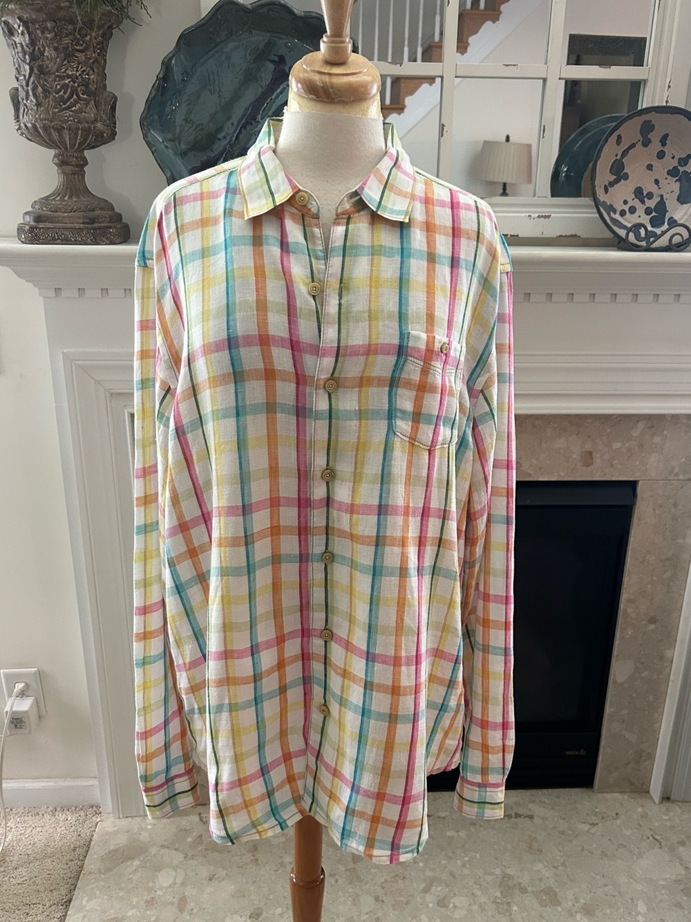 Tommy Bahama Relax Island Modern Fit Multi-Color Plaid Button-Down Linen Shirt